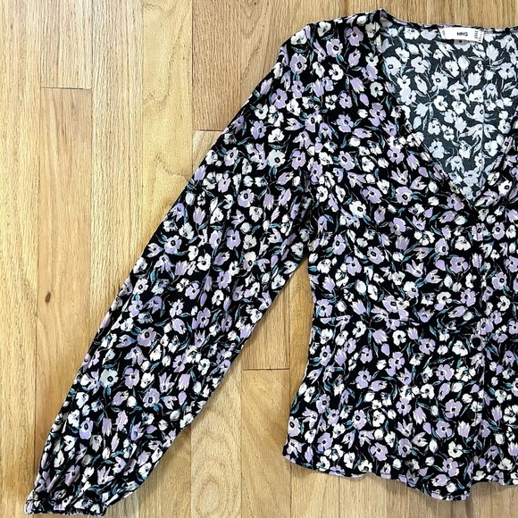 MANGO floral button up v-neck blouse size L - Picture 8 of 15